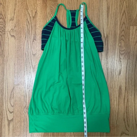 Lululemon Athletica No Limits 2 in 1 Green and Navy Stripe Strappy Tank Top - Picture 8 of 9